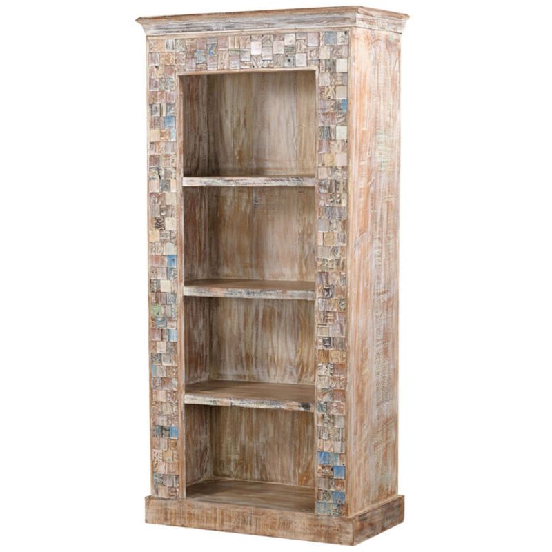 Bibliothèque en bois recyclé coloré blanchi 90cm LILA