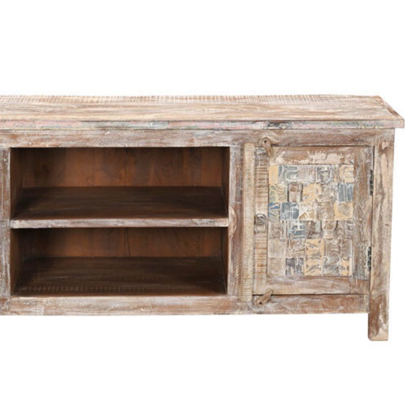 Meuble TV en bois recyclé coloré blanchi 150cm LILA