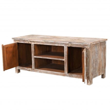 Meuble TV en bois recyclé coloré blanchi 150cm LILA