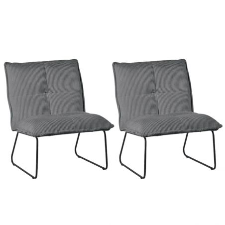 Lot 2 fauteuils velours côtelé gris Casita CALVIN
