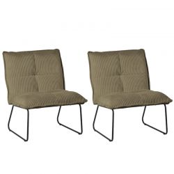 Lot 2 fauteuils velours côtelé vert kaki Calgary