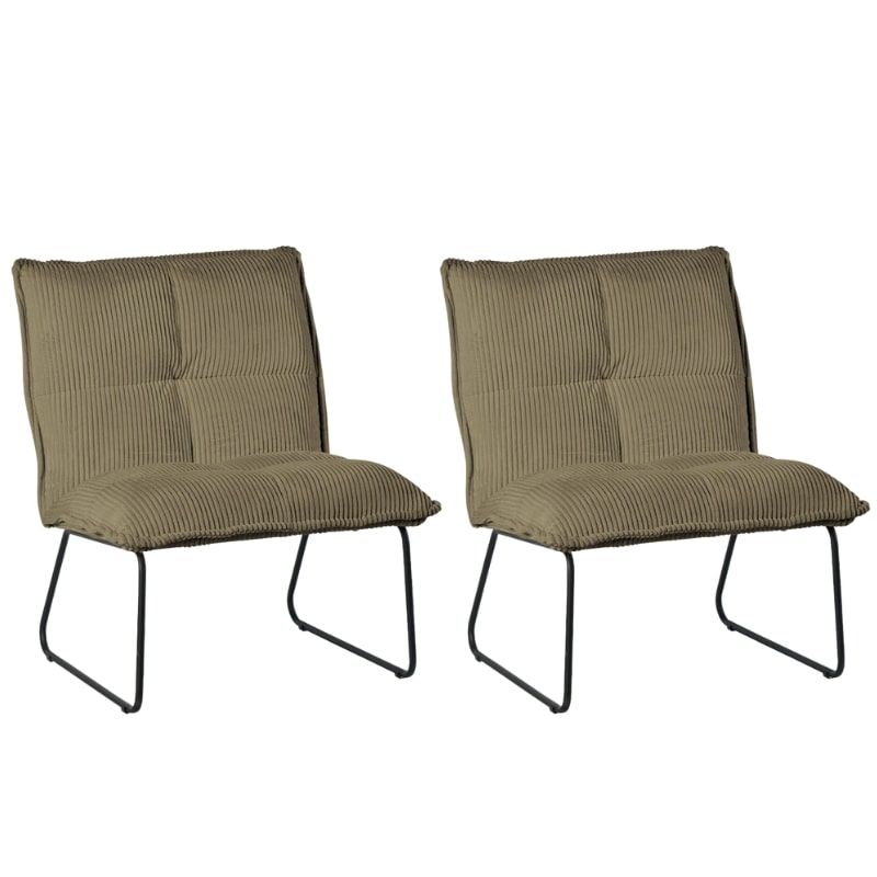 Lot 2 fauteuils velours côtelé vert kaki Calgary