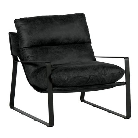 Fauteuil club tissu anthracite et métal noir Casita TORSTEN 80cm