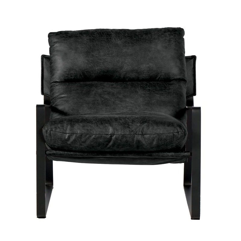 Fauteuil club tissu anthracite et métal noir Casita TORSTEN 80cm