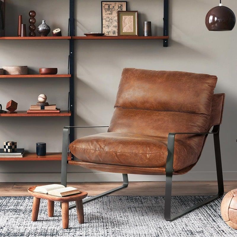 Fauteuil club tissu marron et métal noir Casita TORSTEN 80cm