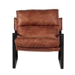 Fauteuil club tissu marron et métal noir Casita TORSTEN 80cm