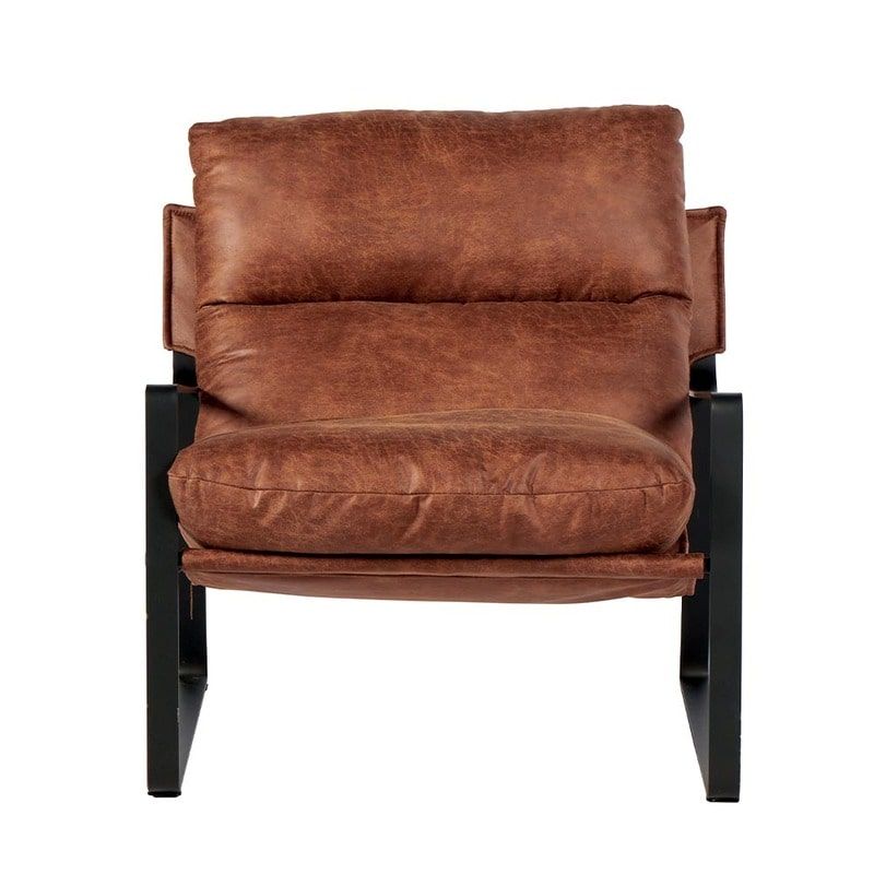 Fauteuil club tissu marron et métal noir Casita TORSTEN 80cm