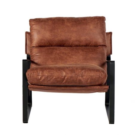 Fauteuil club tissu marron et métal noir Casita TORSTEN 80cm