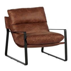 Fauteuil club tissu marron et métal noir Casita TORSTEN 80cm