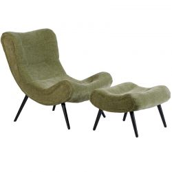 Fauteuil moderne tissu velours vert avec repose-pieds Casita CASPE