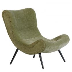 Fauteuil moderne tissu velours vert avec repose-pieds Casita CASPE