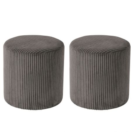 Lot de 2 poufs rond velours côtelé gris 35cm Casita SNAW