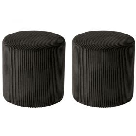 Lot de 2 poufs rond velours côtelé noir 35cm Casita SNAW