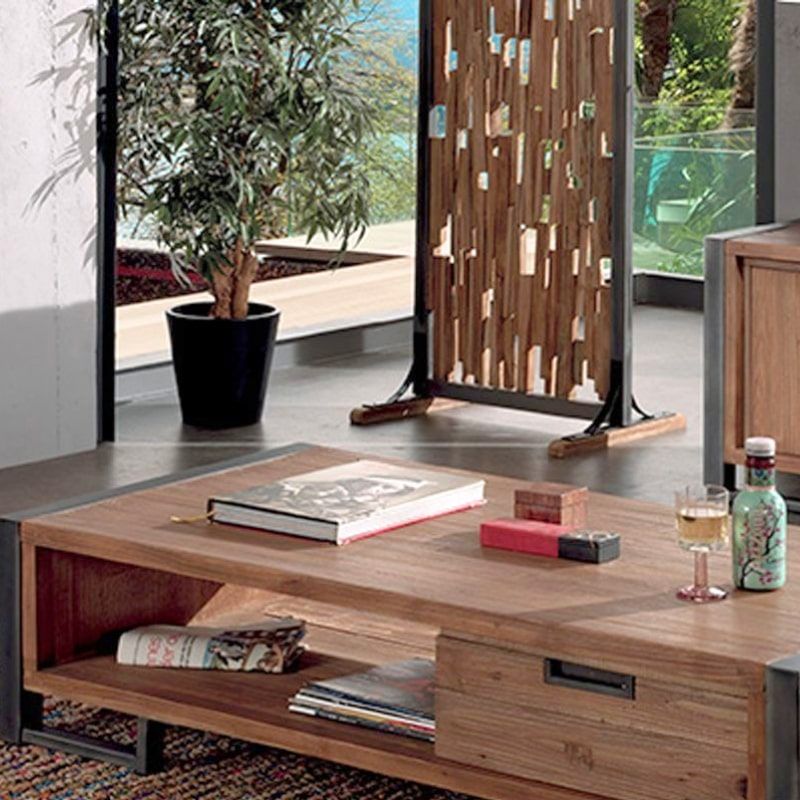 Table basse bois et métal avec rangements 110cm Wales Casita