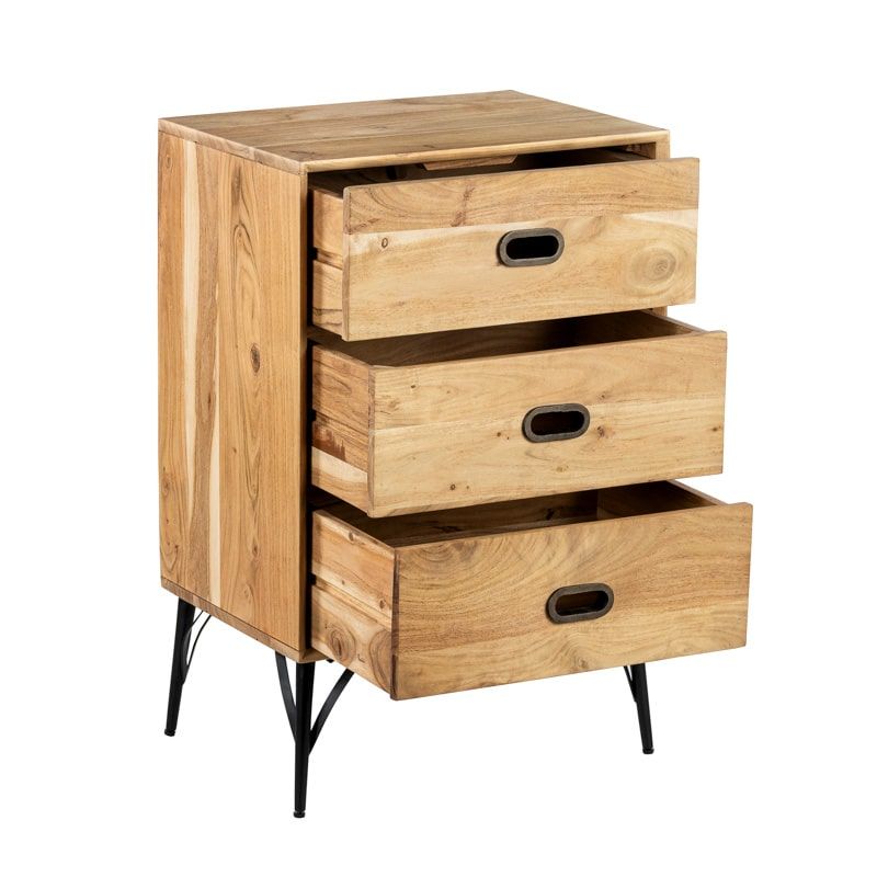 Petite commode industrielle 3 tiroirs en bois clair SERENA 55cm