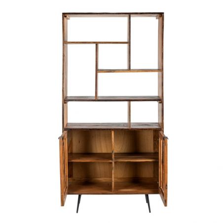 Etagère vitrée en bois recyclé industriel MELISSA 100cm