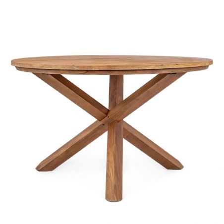 Table ronde en teck massif recyclé 130cm pied croisé bois XONO d-bodhi