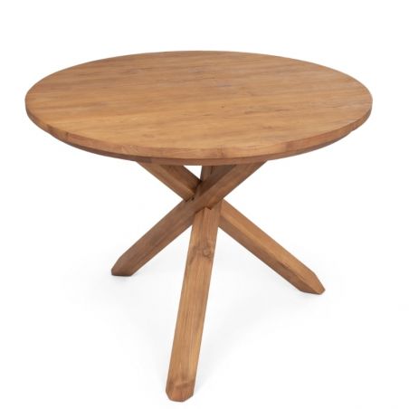 Table ronde en teck massif recyclé 130cm pied croisé bois XONO d-bodhi