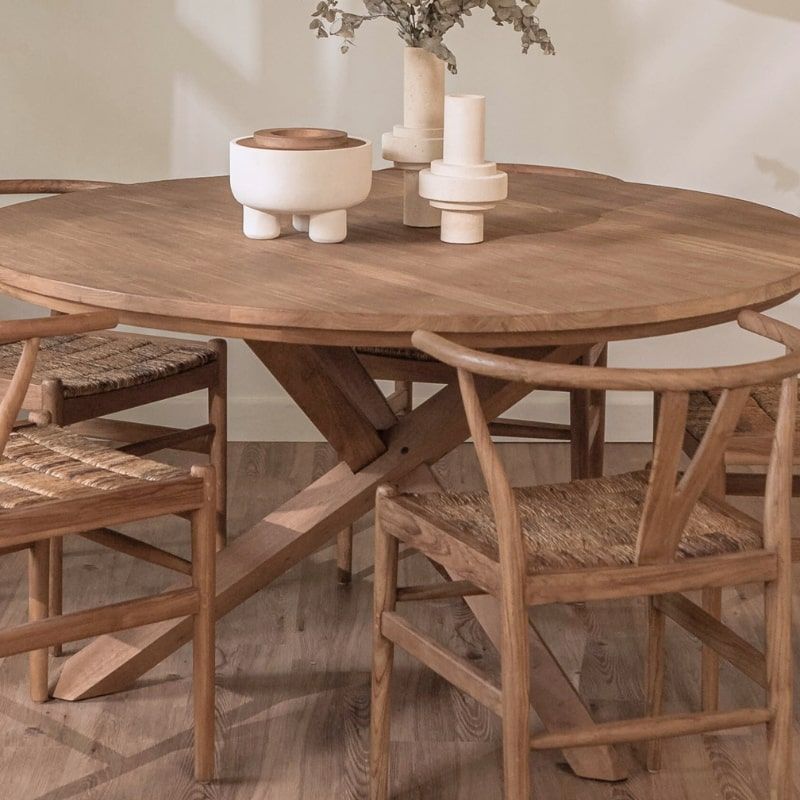 Table ronde en teck massif recyclé 150cm pied mikado bois XONO d-bodhi