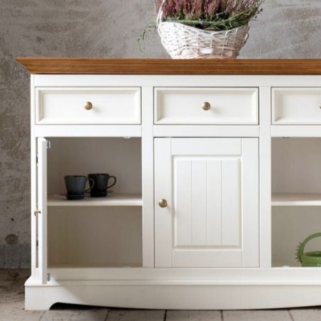 Buffet blanc bois de pin et chêne 130cm BIANCA 3 portes
