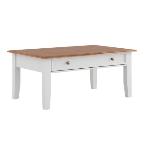 Table basse blanche bois de pin et chêne 122cm BIANCA
