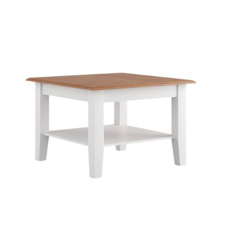 Table basse blanche carrée bois de pin et chêne 70cm BIANCA