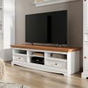 Meuble TV blanc et bois 167 cm avec tiroirs BIANCA