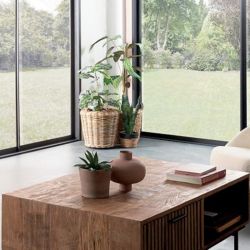 Table basse vintage en teck recyclé et noir 120cm OPLAND Casita