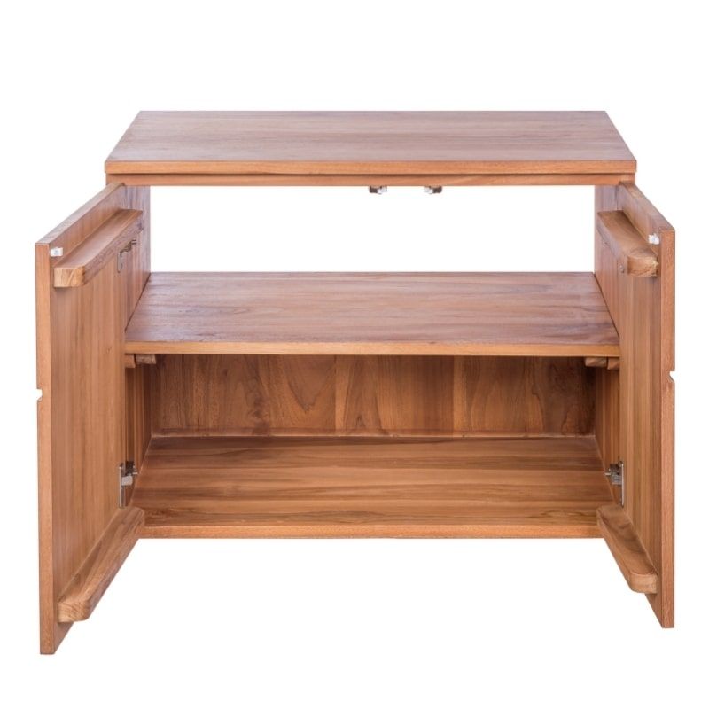Meuble vasque suspendu teck massif 2 portes 80cm BASIC