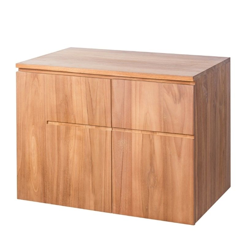Meuble vasque suspendu teck massif 2 portes 80cm BASIC