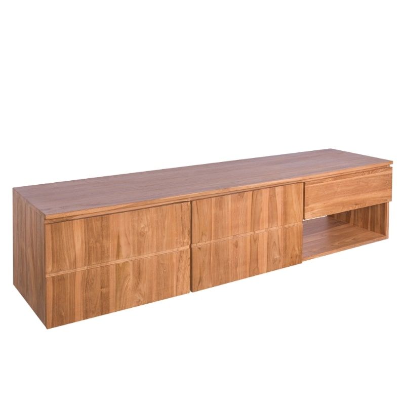 Meuble vasque suspendu teck massif 2 portes 200cm SUSANE