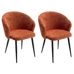 Lot de 2 chaises accoudoirs modernes tissu bouclé terracotta Casita KANSAS