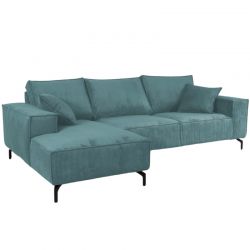 Canapé d'angle velours côtelé bleu 278cm PUEBLO Casita retour gauche