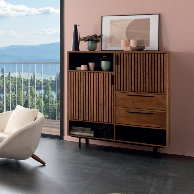 Buffet haut rétro en teck recyclé et noir 120cm OPLAND Casita