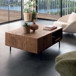 Table basse rétro en teck recyclé et noir 120cm OPLAND Casita