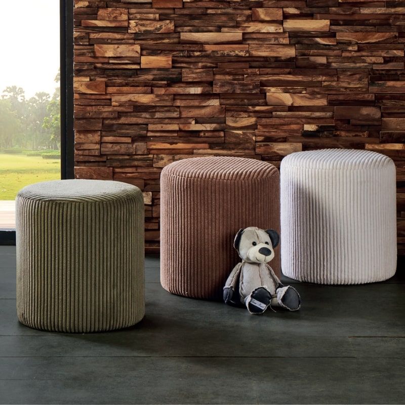 Lot de 2 poufs rond velours côtelé kaki 35cm Casita SNAW