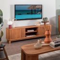 Meuble tv arrondi bois de chêne huilé rétro 150cm WINTON Casita