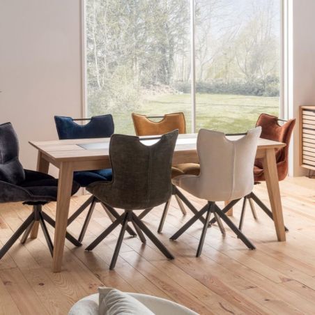 Table chêne massif blanchi et décor marbre 180cm Casita STORIA