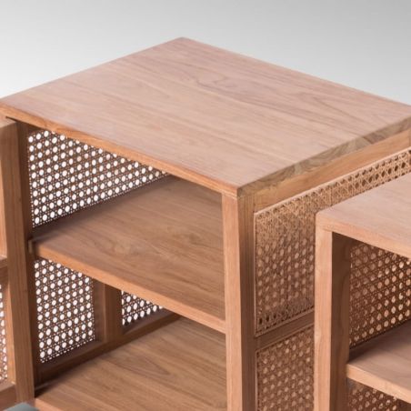 Lot de 2 chevets teck et rotin COLONIAL