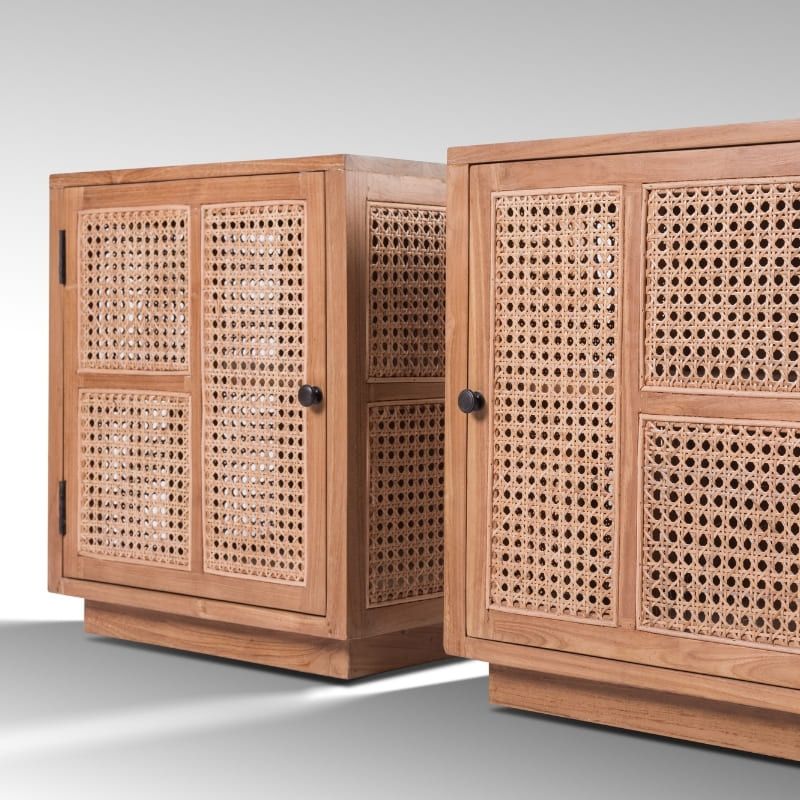 Lot de 2 chevets teck et rotin COLONIAL