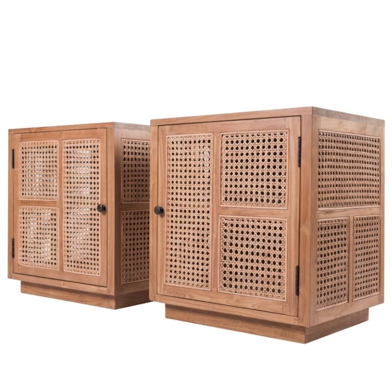 Lot de 2 chevets teck et rotin COLONIAL