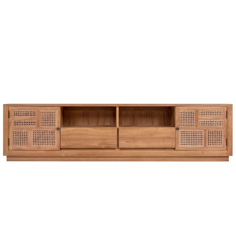 Meuble tv bois teck et rotin 200cm COLONIAL