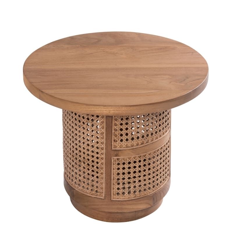 Table basse ronde teck et rotin d50 COLONIAL