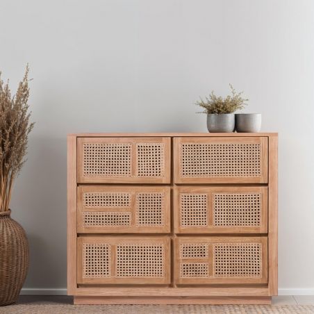 Commode teck et rotin 110cm COLONIAL