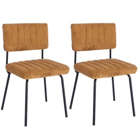 Lot 2 chaises velours côtelé jaune et pieds métal Casita LINA
