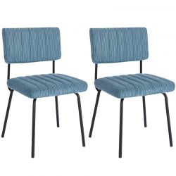 Lot 2 chaises velours côtelé bleu et pieds métal Casita LINA