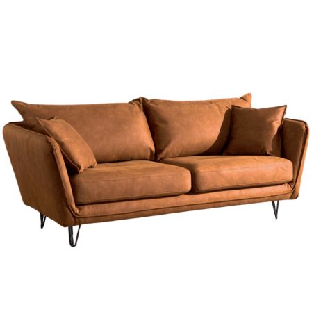 Canapé 3 places tissu marron pieds métal 204cm Casita HASTING