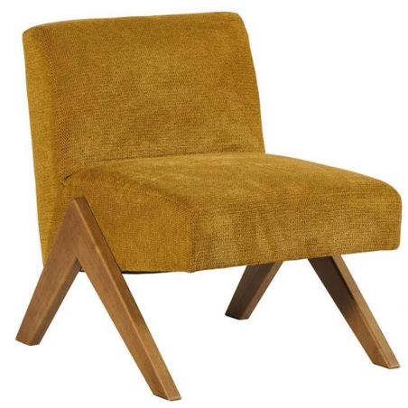 Fauteuil moderne bois et tissu moutarde 61cm Casita TOLGA