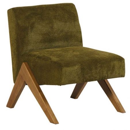 Fauteuil moderne bois et tissu vert 61cm Casita TOLGA
