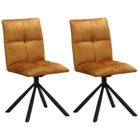 Lot 2 Chaises tournante avec poignée tissu jaune moutarde Casita RUSSELL